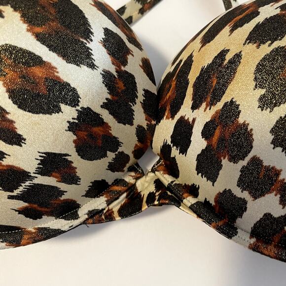 Victoria's Secret Bikini Top Womens 38C Brown Animal Print Bombshell Padded - Picture 2 of 11